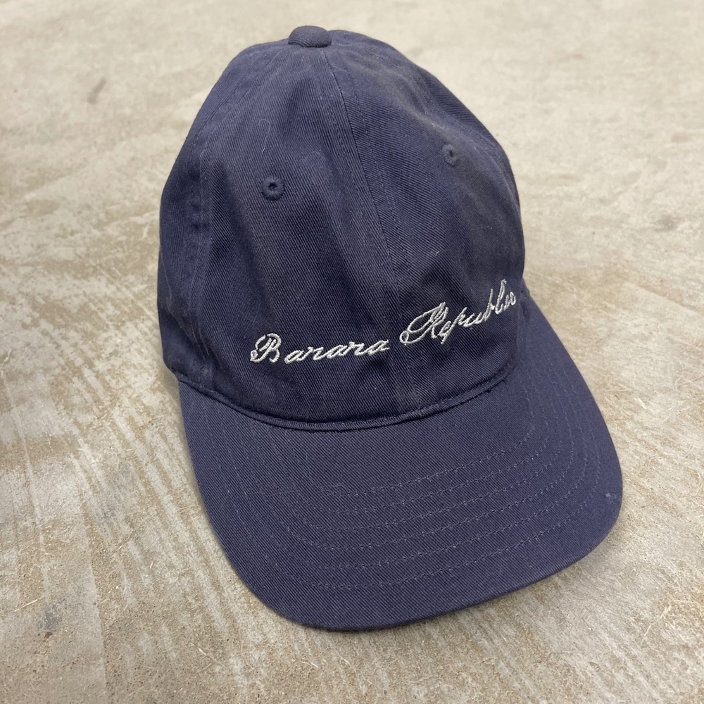 Banana Republic Mens Navy Blue Script Logo Elephant Baseball Cap Hat S/M